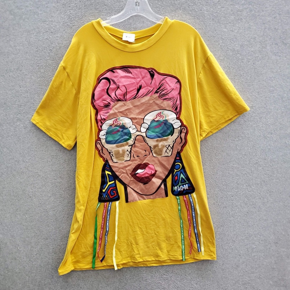 Pinklicious Women Dress XL Yellow Licking Ice Cream Pao‎ T-Shirt Streetwear Bold